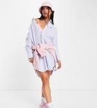Polo Ralph Lauren X Asos Exclusive Collab Oversized Shirt Dress In Light Blue-white