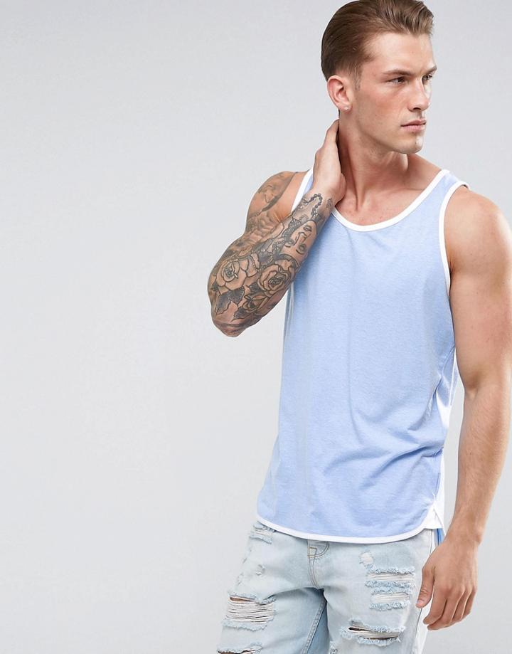 Asos Longline Skater Tank With Contrast Bound Hem In Blue - Blue