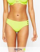 Miss Mandalay Fluro Los Angeles Deep Bikini Bottoms With Three Strap Sides - Fluro Yellow