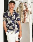 Only & Sons Shirt With Palm & Pineapple Print In Navy