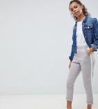 New Look Petite Stripe Side Pull On Pants - Gray