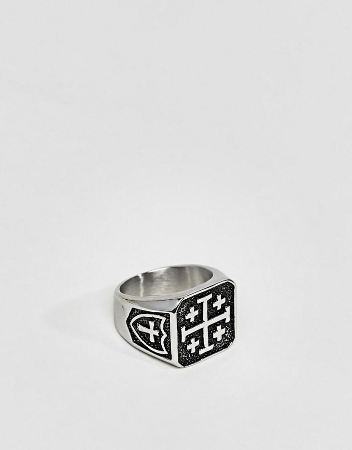 Seven London Cross Symbol Signet Ring - Silver