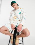 Asos Design Organic Oversized Sweatshirt In White With All Over Prints - Part Of A Set
