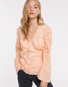 Asos Design Wrap Top In Broderie Tie Dye-orange