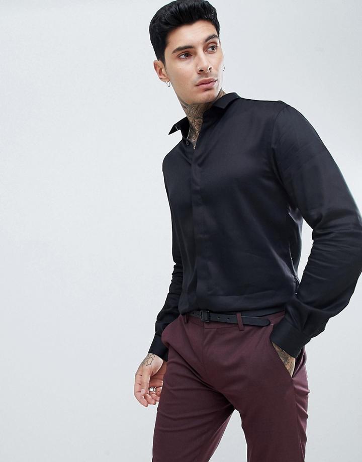 Twisted Tailor Shirt In Black Viscose - Black