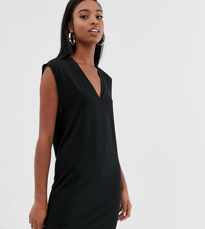 Asos Design Tall V Neck Dress With Drop Arm Hole In Ponte-black