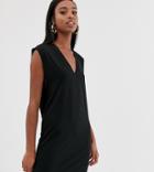 Asos Design Tall V Neck Dress With Drop Arm Hole In Ponte-black