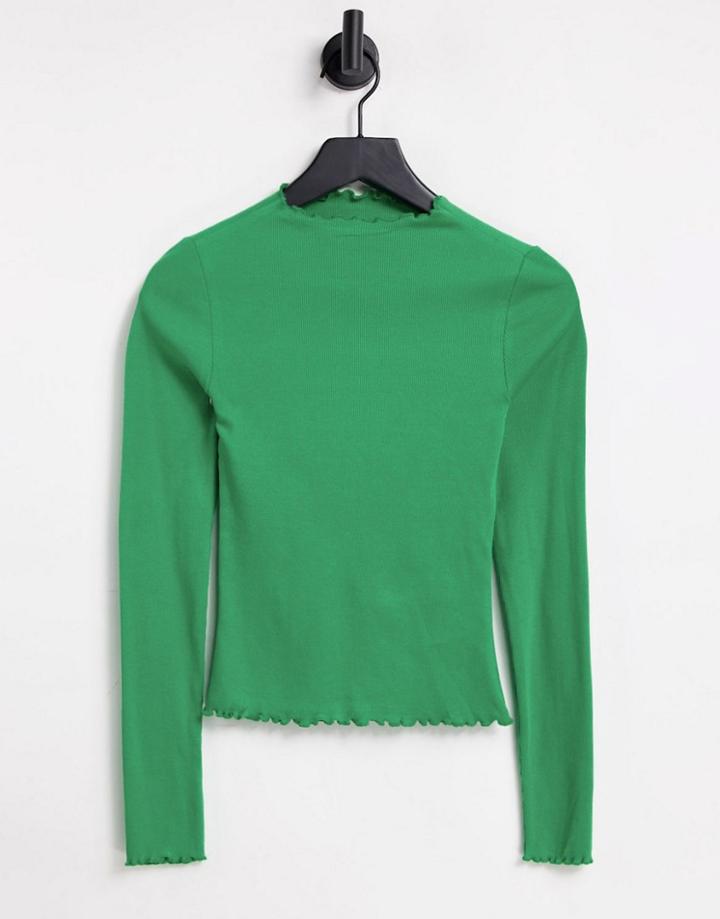 Monki Organic Cotton Long Sleeve Top In Green