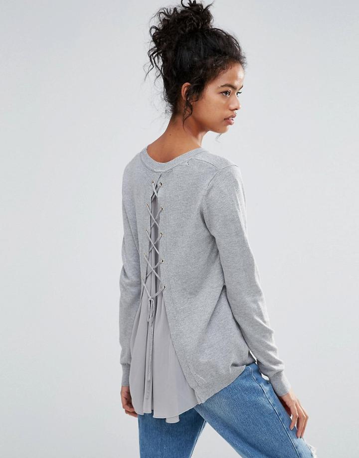 Brave Soul Tie Back Sweater - Gray