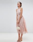 Asos Lace Pinny Scallop Edge Midi Prom Dress - Pink