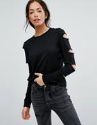 New Look Slash Sleeve Sweater - Black