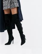 Prettylittlething Stiletto Heeled Slouchy Over The Knee Boots In Black - Black