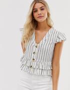 Influence Button Through Top In Natural Stripe-white