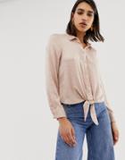 River Island Jaquard Tie Front Shirt In Pink
