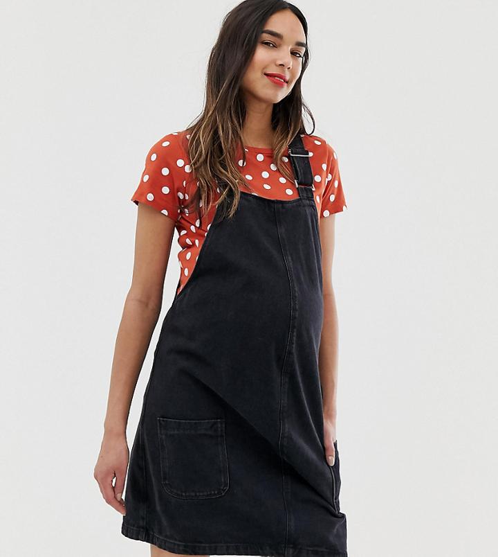 New Look Maternity Buckle Pinny Dress In Black - Black