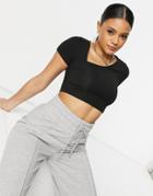 Asos Design Super Crop Top With Asymmetric Neck In Black