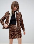 Asos Design Cord Jacket In Leopard With Fleece Collar - Multi