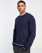 River Island Crew Neck Sweater With Tipping In Navy
