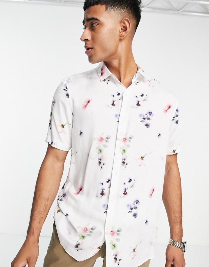 Topman Smart Short Sleeve Floral Shirt-white