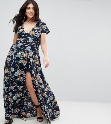 Uttam Boutique Plus Floral Maxi Wrap Dress - Navy