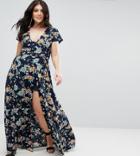 Uttam Boutique Plus Floral Maxi Wrap Dress - Navy