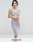 Elise Ryan Scallop Lace Pencil Dress With Contrast Panelling - Gray
