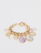 Asos Design Bracelet With Pastel Pearl And Stone Charms In Gold Tone