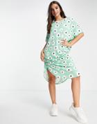 Monki Roma Floral T-shirt Dress In Green