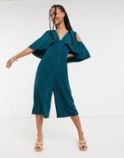 Elvi Cropped Cape Jumpsuit In Green