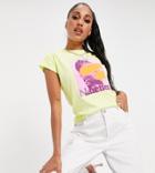 Asyou 90's Fitted Crop T-shirt With Graphic In Neon Lime Yellow