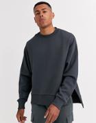 Asos Design Oversized Sweatshirt In Washed Black With Extreme Side Splits-gray
