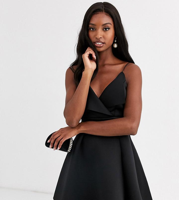 Asos Design Tall Fold Front Scuba Mini Skater Dress-black