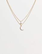 Asos Design Multirow Necklace With Celestial Star And Moon In Gold Tone
