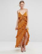 Isla Tempo Asymmetric Ruffle Dress - Tan