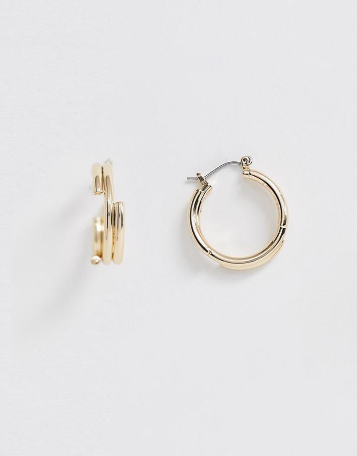 Asos Design Hoop Earrings In Layered Triple Bar Design In Gold Tone - Gold