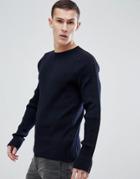 Hugo Tapped Detail Ribbed Sweater In Navy - Navy