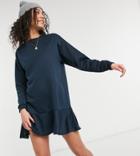 Asos Design Tall Oversized Sweatshirt Dress With Pep Hem In Navy