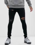 Hermano Rip And Repair Skinny Jeans In Black - Black