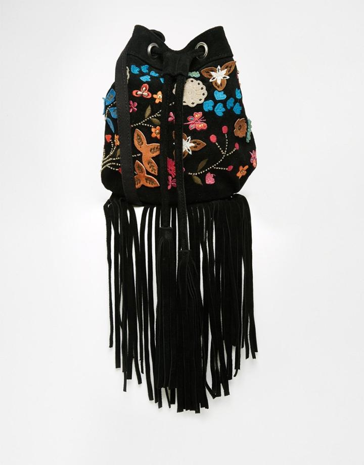 Asos Festival Suede Embroidered Duffle Bag - Multi