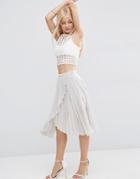 Asos Pleated Midi Skirt With Wrap Front Detail - Ice Gray