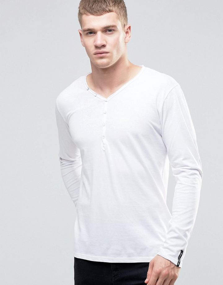 Replay V Grandad Long Sleeve Top In White - White