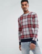 Tommy Hilfiger Penley Crew Neck Sweater In Large Check Print - Gray