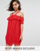 Missguided Petite Cold Shoulder Lace Shift Dress - Red