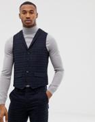 Harry Brown Navy And Gold Slim Fit Check Suit Vest - Blue