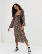 Nobody's Child Tie Front Max Dress In Boho Paisley - Black