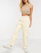 Asos Design Combat Pants With Utility Pockets In Buttermilk-yellow