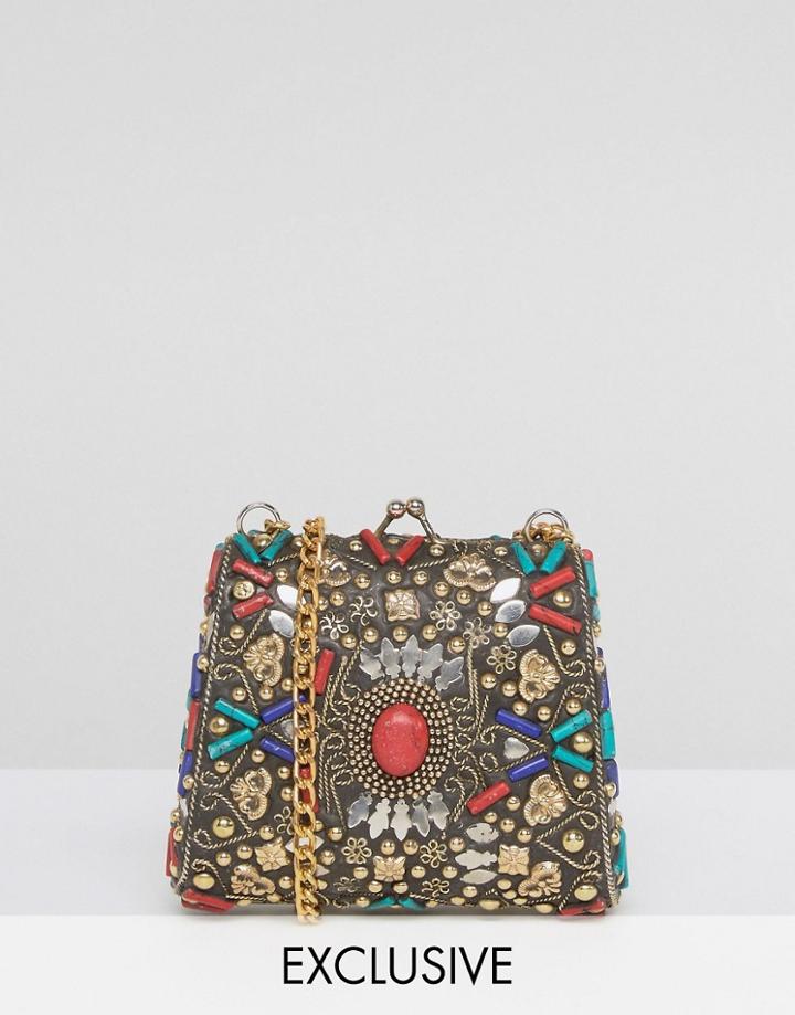 Reclaimed Vintage Inspired Multi Stone Mini Cross Body Bag - Gold