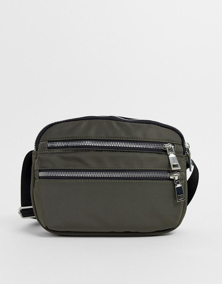 New Look Nylon Cross Body Bag In Khaki-green