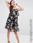 Asos Maternity Tiered Floral Mesh Mini Swing Dress - Multi