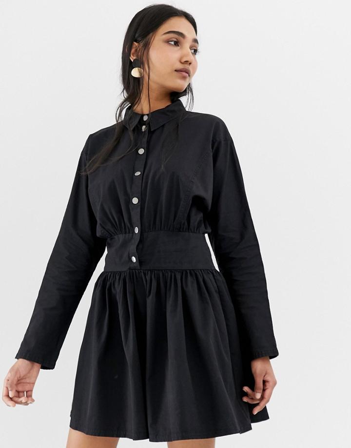 Asos Design Washed Casual Mini Shirt Dress-black